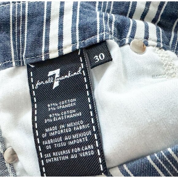 7 FOR ALL MANKIND White and Blue Striped Mid Rise Skinny Ankle Jeans Size 30 - Picture 7 of 8